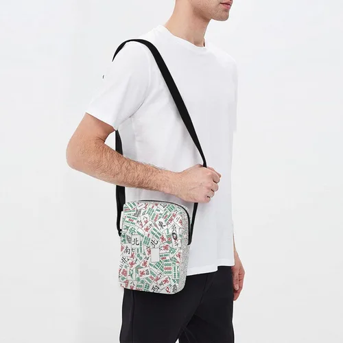Vista 7 de Bolso tipo mensajero blanco con azulejos Mahjong para mujeres y hombres, bolso cruzado para el hombro, para teléfono celular, bolso lateral