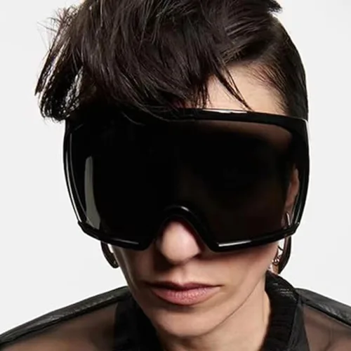 Vista 4 de Gafas de sol envolventes de gran tamaño para mujeres y hombres, gafas de sol futuristas geniales para rave, gafas de sol con escudo curvado grande