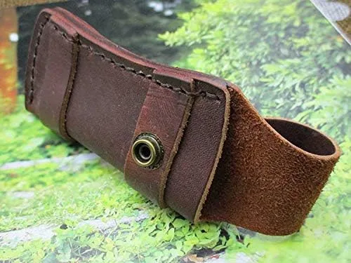 Vista 7 de Funda plegable para cuchillo de bolsillo de 5 pulgadas, funda de cinturón de cuero genuino marrón liso TS-sheathTS