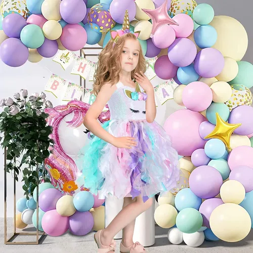 Vista 8 de PARTISKY Vestido de unicornio de Halloween para niñas, 3-10 años, disfraz de unicornio con lentejuelas, vestido tutú de princesa para fiesta