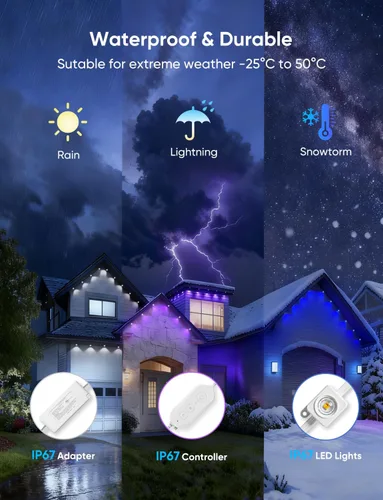 Vista 3 de APPECK Luces Permanentes para Exteriores de 200 pies con 144 luces LED, 72W, luces inteligentes RGBW para aleros, DC 36V, 40LM, luces de cadena