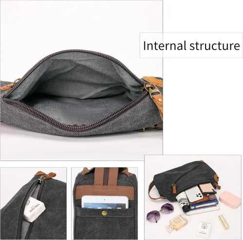 Vista 4 de KL928 Bolso bandolera pequeño Mochila cruzada de lona para el hombro, mochila casual para hombres y mujeres, negro (6887-canvas-black), Mochilas