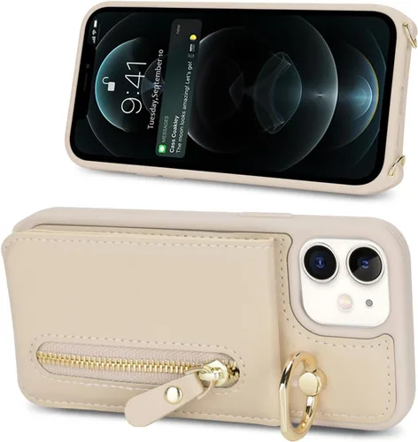 Vista 7 de Funda para iPhone 12 con tarjetero para mujer, para iPhone 12 Pro, funda para teléfono con correa, ranuras para tarjetas de crédito, bandolera