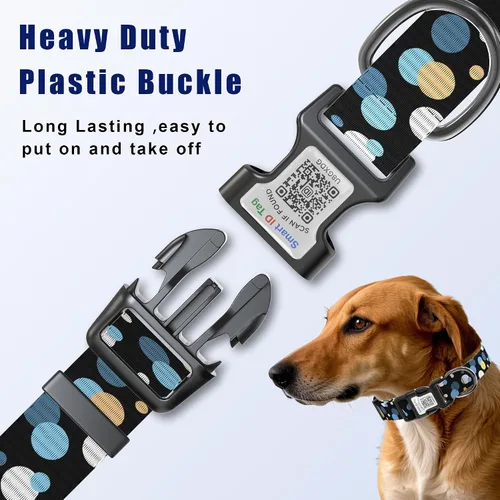 Vista 3 de Collares de perro para perros pequeños, collar de perro con etiqueta de nombre de código QR, material de poliéster suave, collar ajustable