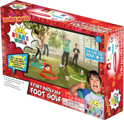 Vista 8 de Franklin Sports Ryan's World - Juego de golf de fútbol infantil con 1 pelota de fútbol y 3 objetivos con banderas, objetivos de 20 pulgadas