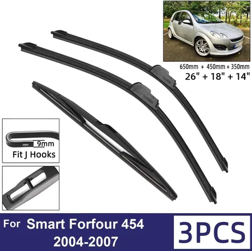 Vista 2 de Car Wiper Compatible with Smart Forfour 454 2004-2007 Car Front Rear Wiper Blades Soft Rubber Windscreen Wipers Auto Windshield 26"+18"+14" 3 wipers