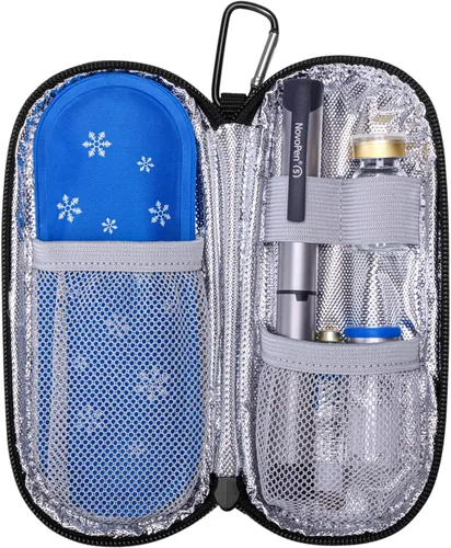 Vista 2 de Yarwo Maletín de viaje con 2 paquetes de hielo aprobados por la TSA, organizador de suministros para diabéticos, bolsa de enfriamiento aislada