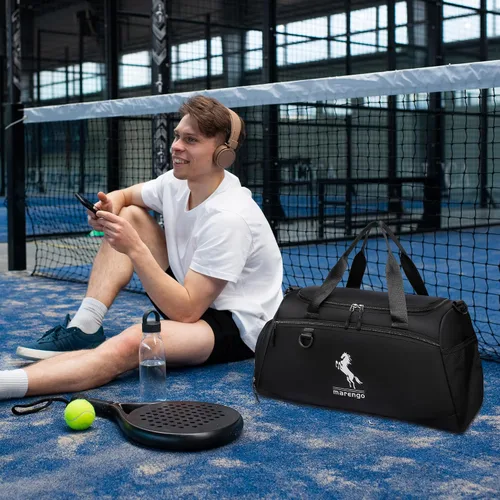 Vista 8 de Marengo Bolsa de gimnasio para hombres y mujeres, bolsa de gimnasio pequeña de 37 litros con compartimento para zapatos y húmedos, mochila de viaje