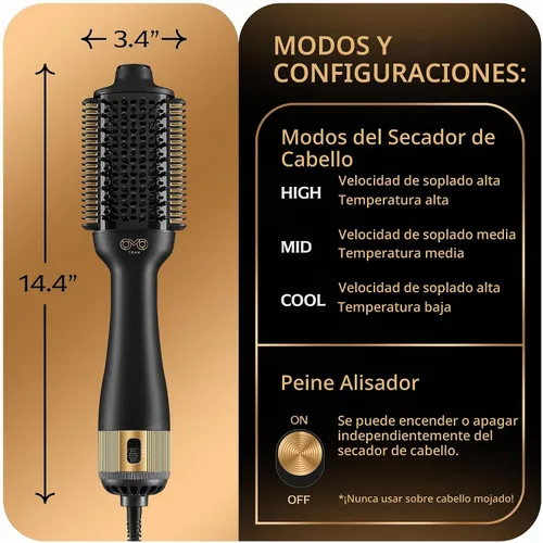 Vista 2 de Cepillo secador de pelo automático de doble voltaje, cepillo de secado 4 en 1, alisador de pelo iónico sin daños por calor, herramienta ligera