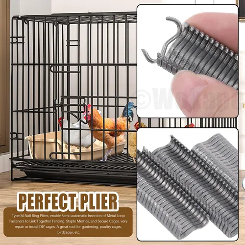 Vista 4 de 3000 Uds. tipo M clavos de acero galvanizado M Clips, abrazadera de jaula Alicates de anillo de cerdo grapas para instalación de tapicería fijación