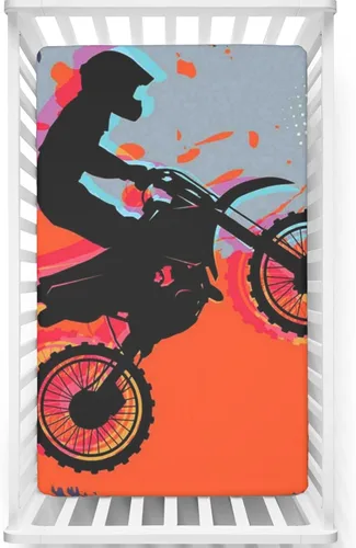 Vista 13 de Sábanas bajeras ajustables con temática de motocross, sábanas portátiles para cuna minicuna, material ultra suave, sábanas para cuna de bebé