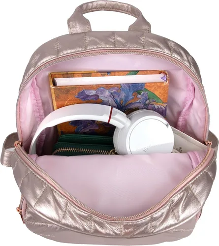 Vista 4 de Jessica Simpson Mini mochila acolchada para mujer, para el trabajo, la recreación, los desplazamientos y los viajes, Acolchado metálico