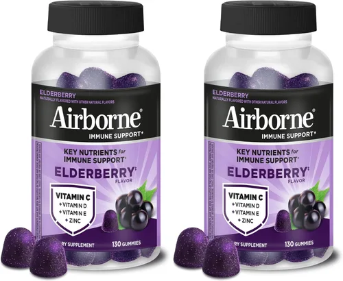 Vista 20 de Airborne - Gomitas de saúco + zinc y vitamina C para adultos, suplemento para fortalecer el sistema inmunológico con vitaminas D y zinc