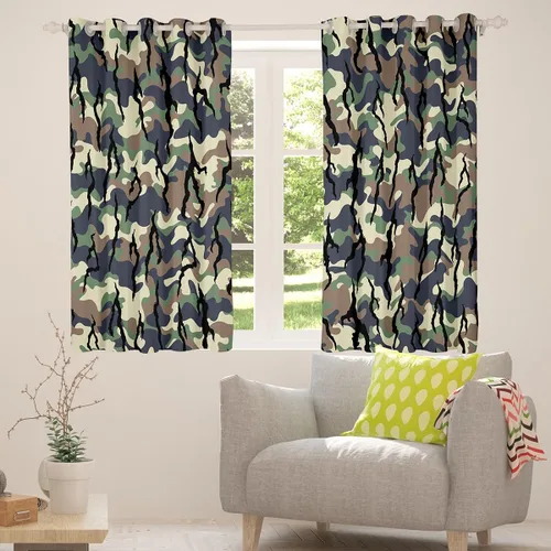 Vista 4 de Cortinas de camuflaje rústicas de camuflaje para dormitorio, sala de estar, decoración de cabaña, caza, ejército, negro, verde, aislamiento térmico