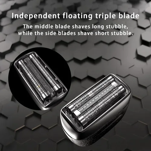 Vista 2 de Afeitadoras eléctricas de aluminio para hombres, maquinilla de afeitar eléctrica portátil con cuchillas flotantes 3D, bloqueo de viaje y carga