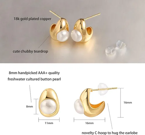 Vista 3 de Aretes colgantes de plata de ley 925 seleccionados a mano AAA+ de 7.5 a 0.315 in, perlas cultivadas de agua dulce blanca, joyería para mujeres