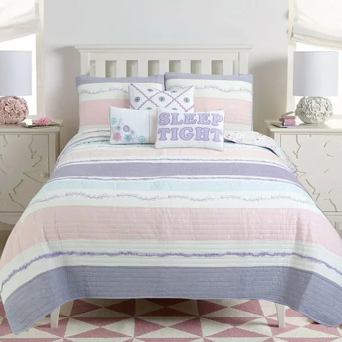 Vista 15 de Cozy Line Home Fashions - Juego de ropa de cama reversible de lunares y rayas en negro, blanco y rosa, con estrellas, de 100% algodón, colcha