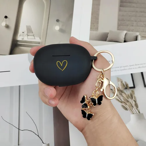 Vista 6 de Compatible con Beats Studio Buds 2021, funda de silicona suave con patrón de corazón dorado para Beats Studio Buds con bonito llavero de mariposa