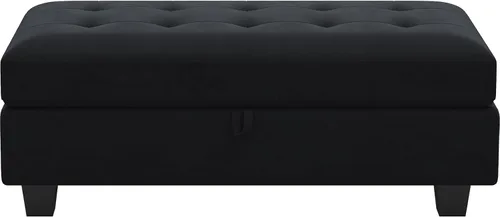 Vista 8 de Belffin Banco otomano rectangular de gran tamaño con almacenamiento, reposapiés tapizado de terciopelo para sala de estar y dormitorio (negro)