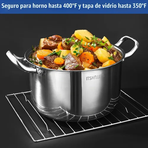 Vista 6 de ItsMillers Olla de acero inoxidable, 8 cuartos de galón, compatible con inducción, olla de cocina con mango remachado, apta para horno y lavavajillas