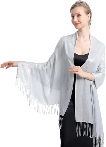 Vista 3 de Chales y envolturas metálicas brillantes, chal de pashmina con purpurina para mujer, vestidos formales de fiesta de noche