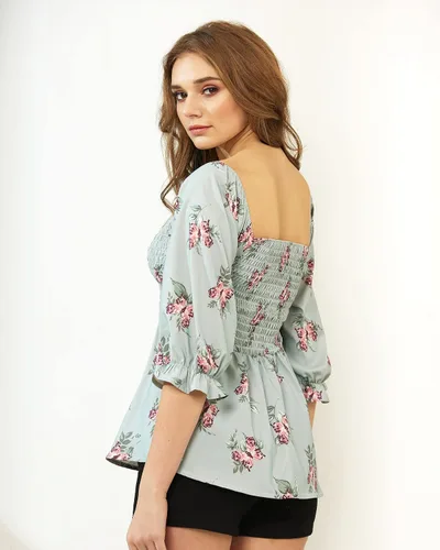 Vista 4 de noflik Women's Ruffle Flowy Peplum Babydoll Blouse Top
