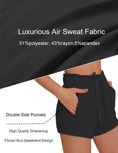 Vista 4 de PINSPARK Pantalones cortos deportivos para mujer, cintura alta, con cordón, pantalones cortos de entrenamiento de verano, suaves, casuales