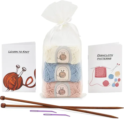 Vista 5 de Thoughtful Stitch Kit de tejido para principiantes, adultos y niños, kit completo de tejer, juego de hilo para aprender a tejer con libro tutorial