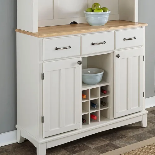 Vista 23 de Homestyles Buffet de Buffets Servidor Blanco Roto con Hutch y Tapa de Madera Natural