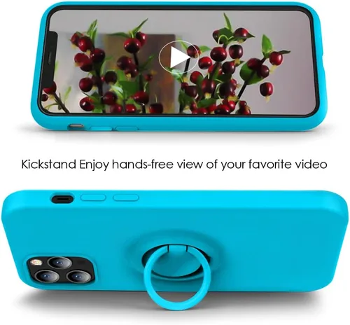 Vista 4 de MOCCA Funda compatible con iPhone 12 Pro Max de 6.7 pulgadas con soporte de anillo Forro de microfibra súper suave Funda protectora antiarañazos