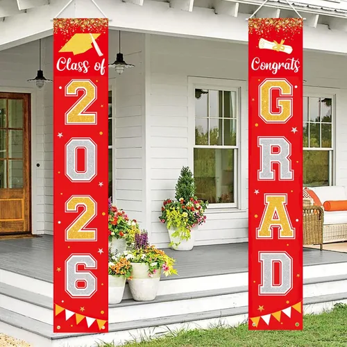 Vista 8 de Bandera de decoración de graduación 2025 GRAD Bandera negra para porche y puerta de bienvenida para pared interior y exterior, decoración