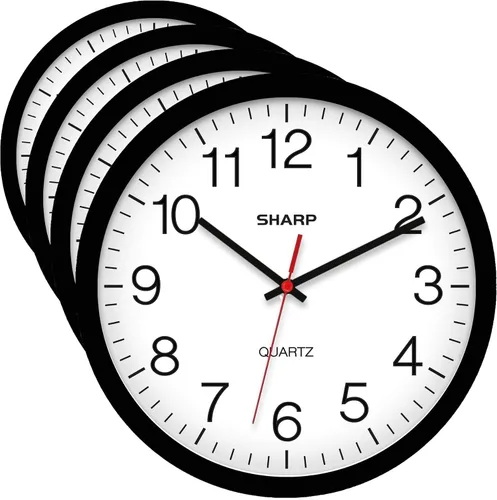 Vista 12 de Sharp Reloj de pared silencioso sin tictac de cuarzo de calidad de 10 pulgadas, funciona con pilas, redondo, fácil de leer para el hogar, cocina