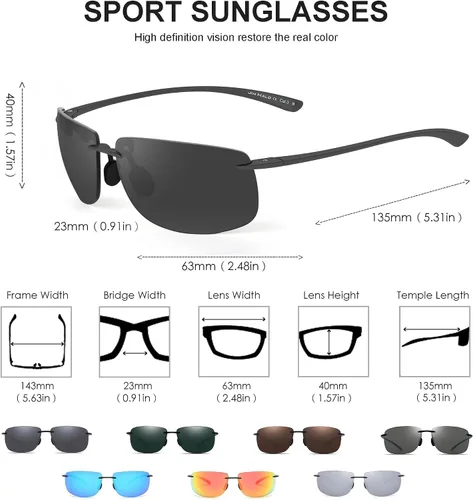 Vista 4 de JIM HALO Lentes de sol deportivos para hombres y mujeres, TR90 sin montura para correr, pescar, ciclismo, conducción