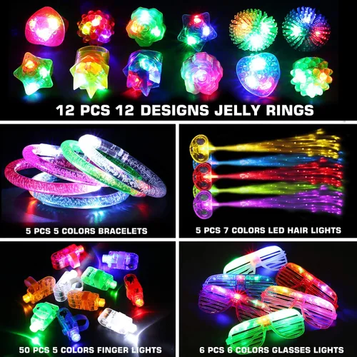 Vista 2 de 78 piezas de juguetes con luz LED, artículos de fiesta a granel que brillan en la oscuridad para adultos y niños, cumpleaños, Halloween, con 50