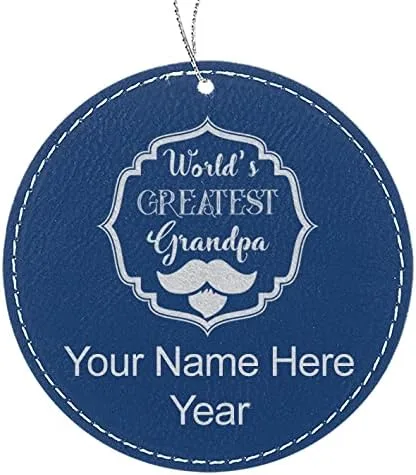 Vista 5 de LaserGram Personalized Christmas Ornament, World's Greatest Grandpa, Faux Leather, Custom Laser Engraved Gift Idea (Round Shape, Black with Gold)