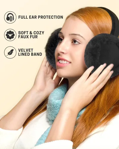 Vista 6 de Aurya Orejeras - Orejeras Clásicas Unisex para Calentar las Orejas para Invierno al Aire Libre para Mujeres Negro
