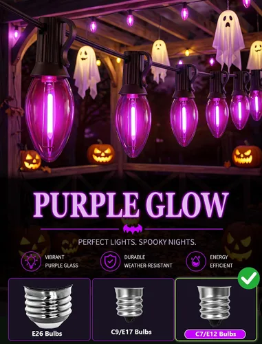 Vista 4 de 25 Pack C7 E12 Purple LED Replacement Bulbs for Outdoor String Lights Bombilla esmerilada