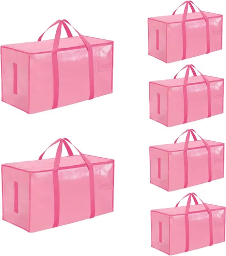 Vista 54 de Paquete de 4 bolsas de mudanza extra grandes y resistentes, bolsas de almacenamiento impermeables con asas y cremalleras, plegables para dormitorio