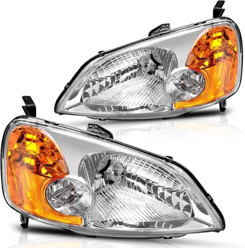 Vista 7 de DWVO - Conjunto de faros delanteros compatible con Civic 2001 2002 2003, repuesto de faro, carcasa negra, reflector ámbar, par Driver and