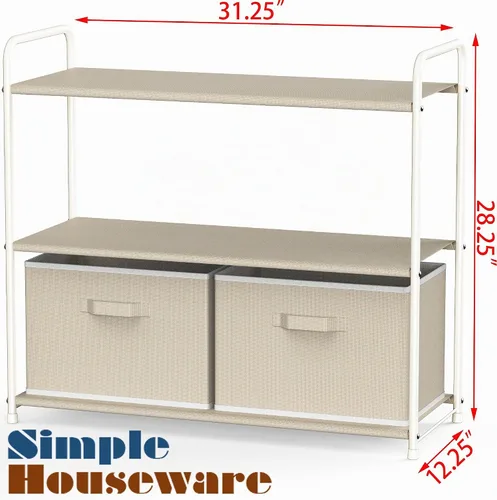 Vista 3 de Simple Houseware Almacenamiento de armario de 3 niveles con 2 cajones, color beige