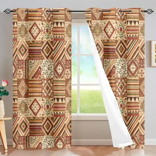 Vista 12 de Dreaweet African Tribal Blackout Curtains 63 Inch Long 2 Panels Set Bohemian Ethnic Geometric Grommet Top Thermal Insulated Curtains for Living Room