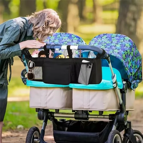 Vista 4 de Organizador doble para cochecito de bebé con 2 bolsillos más fríos, para Bob Duallie y Baby Jogger City Mini GT2, sistemas de cochecito doble