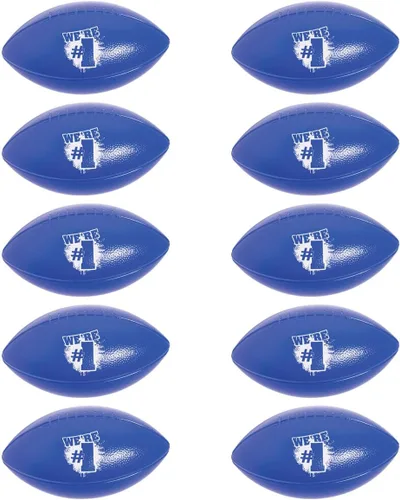 Vista 2 de Anderson's Juego de 10 pelotas deportivas de fútbol con texto en inglés "We Number One" en azul y blanco, espíritu escolar, día del juego, artículos