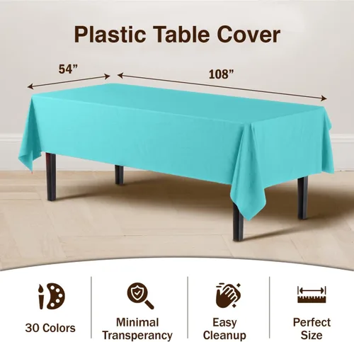 Vista 3 de Party Solids Paquete de 6 manteles de plástico prémium de 54 pulgadas x 108 pulgadas. Cubierta de mesa rectangular de plástico - Aqua