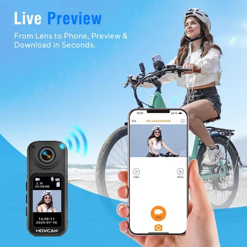 Vista 3 de Movcan Cámara corporal S70 con grabación de audio y video, cámara corporal HD 1520P con lente giratoria de 180°, cámara de grabación manos libres