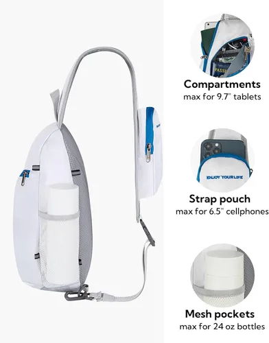 Vista 4 de Waterfly Bolso bandolera pequeño resistente al agua, mochila ligera con hombros y pecho para hombres y mujeres, senderismo y viajes