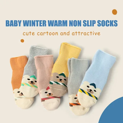 Vista 2 de Calcetines cálidos antideslizantes para bebés y niños, calcetines de invierno gruesos con agarres para bebés y niñas, calcetines antideslizantes