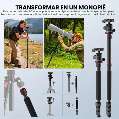 Vista 6 de NEEWER Basics - Trípode para cámara, 71 pulgadas, de aluminio, resistente, portátil, para viajes, DSLR, soporte para teléfono celular con cabeza