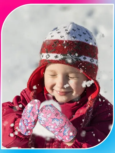 Vista 6 de SATINIOR 2 pares de manoplas impermeables para niñas, guantes de nieve para niños, guantes de esquí cálidos y gruesos para actividades al aire libre