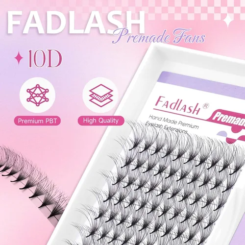 Vista 26 de FADLASH Extensiones de pestañas postizas en abanico con base puntiaguda 10D, extensiones de pestañas postizas de tallo medio, extensiones